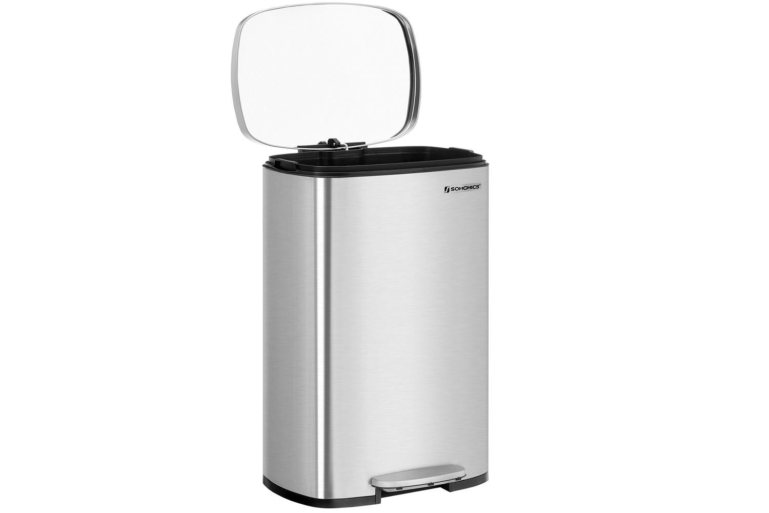 Songmics Step-Open Trash Can with Lid | Silver-2