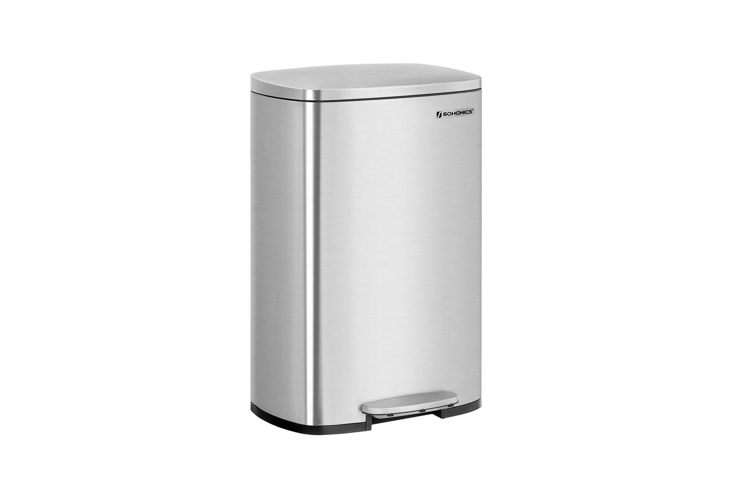 Songmics Step-Open Trash Can with Lid | Silver-3