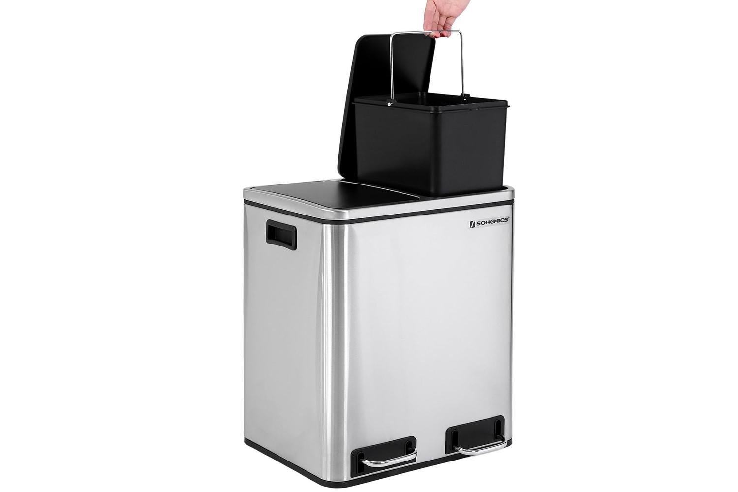 Songmics Step Trash Can with 2 Bucket | Silver-3