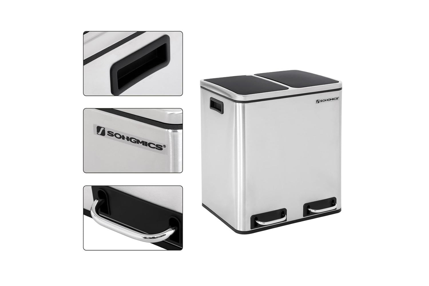 Songmics Step Trash Can with 2 Bucket | Silver-5