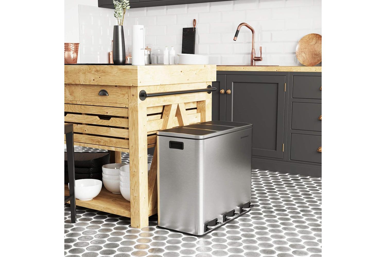 Songmics Triple Trash Can | Silver-2