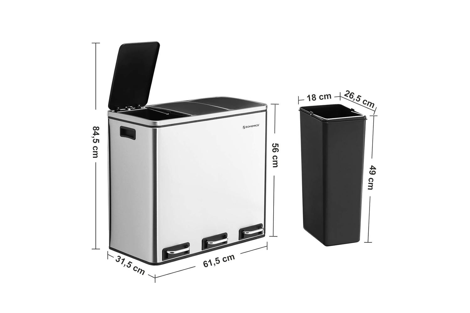 Songmics Triple Trash Can | Silver-4