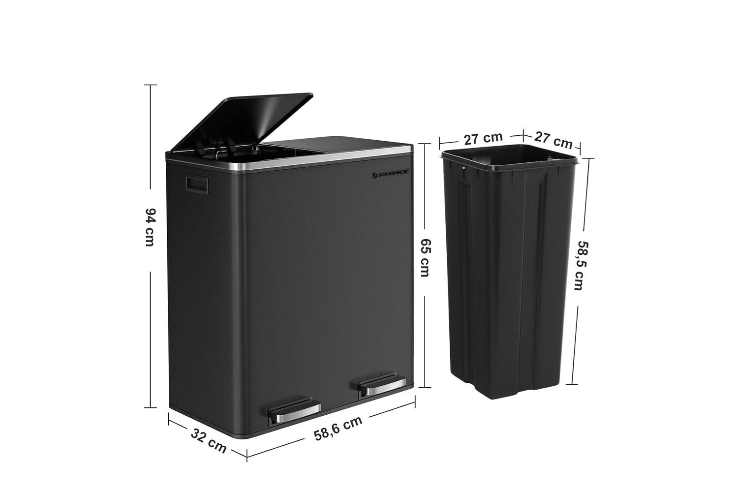 Songmics Dual Trash Garbage Can with Lid | Black-4