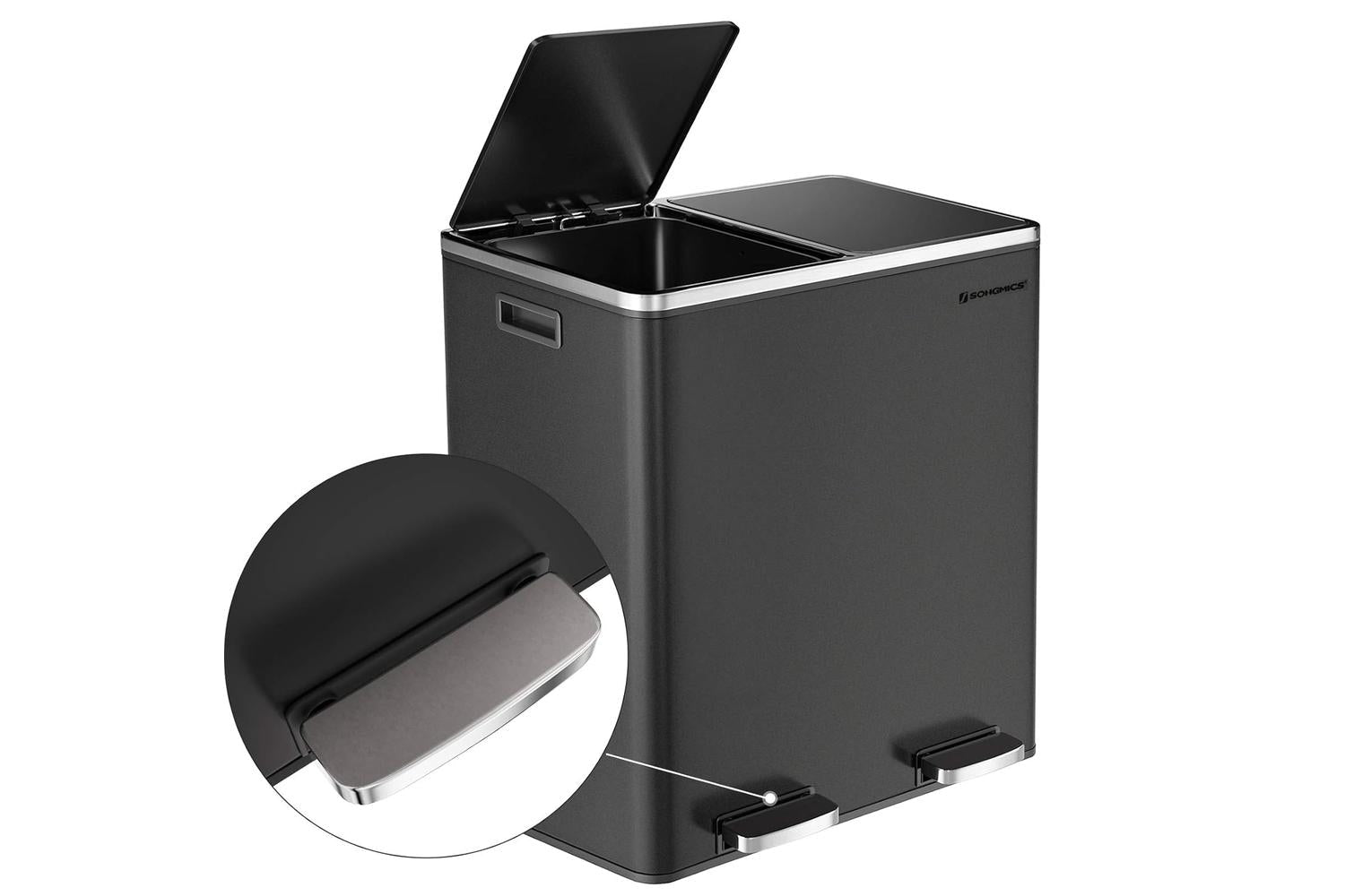 Songmics Dual Trash Garbage Can with Lid | Black-5