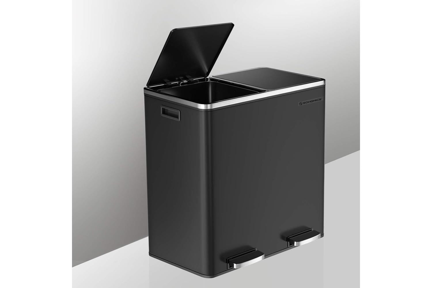 Songmics Dual Trash Garbage Can with Lid | Black-6