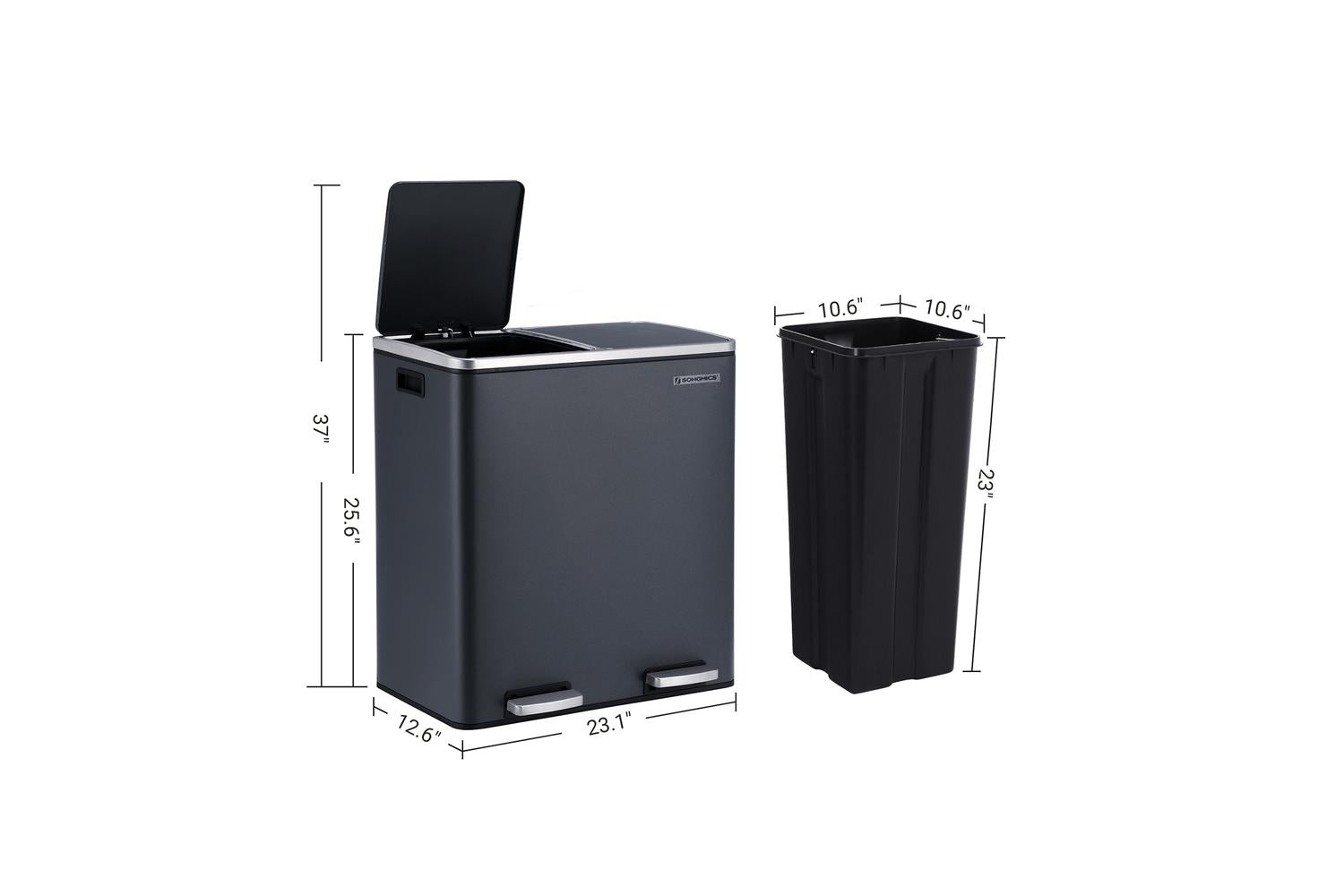 Songmics Dual Trash Can with 2 Buckets | Grey-8