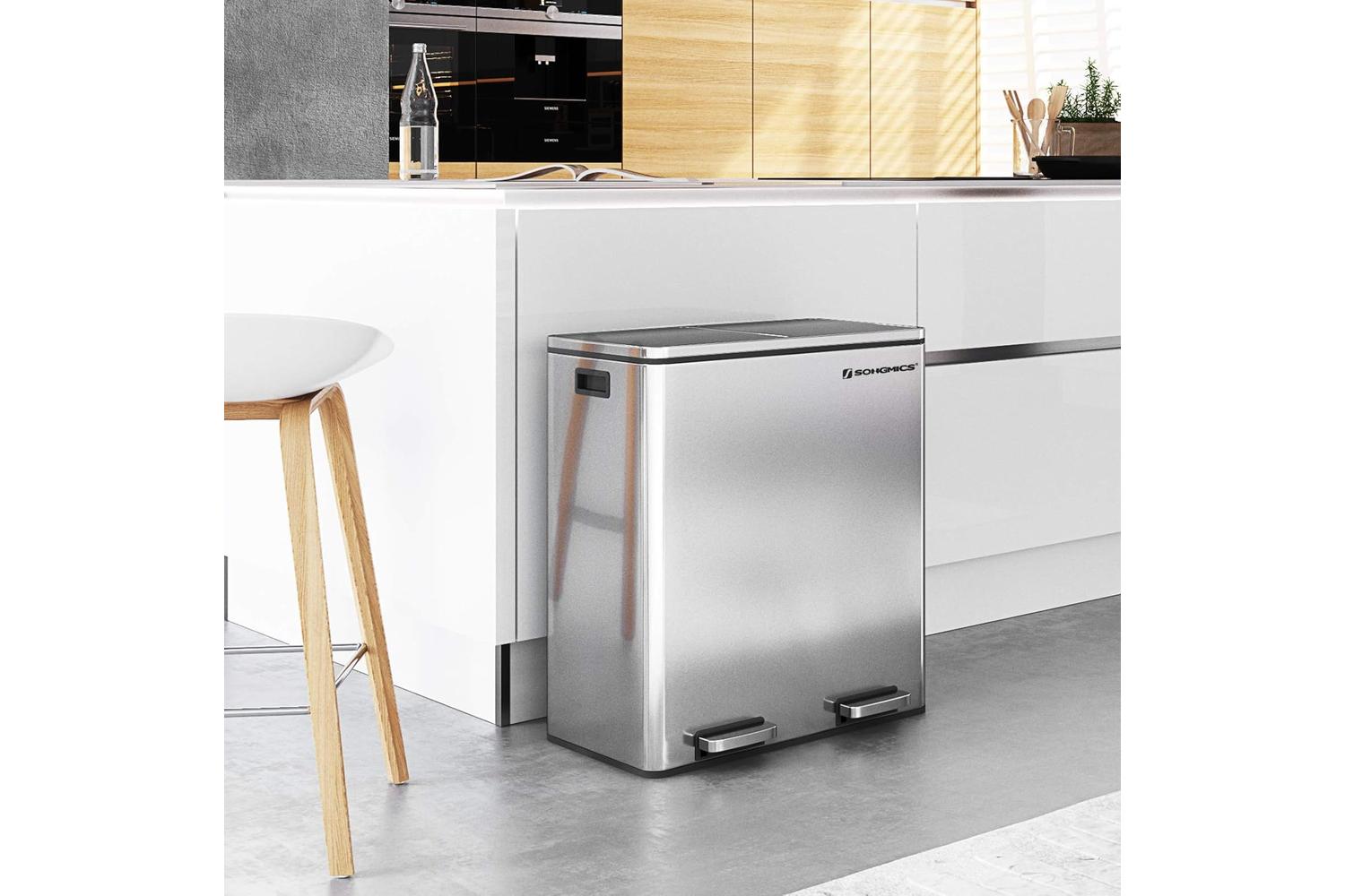 Songmics Stainless Steel 16 Gallon Trash Can | Silver-2