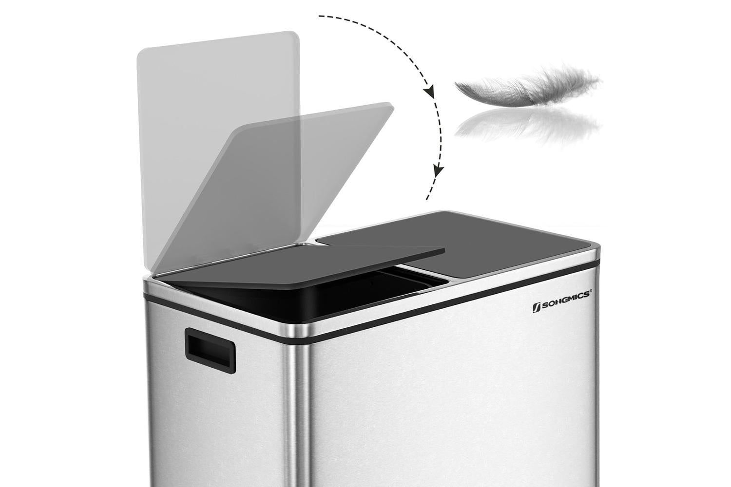 Songmics Stainless Steel 16 Gallon Trash Can | Silver-3