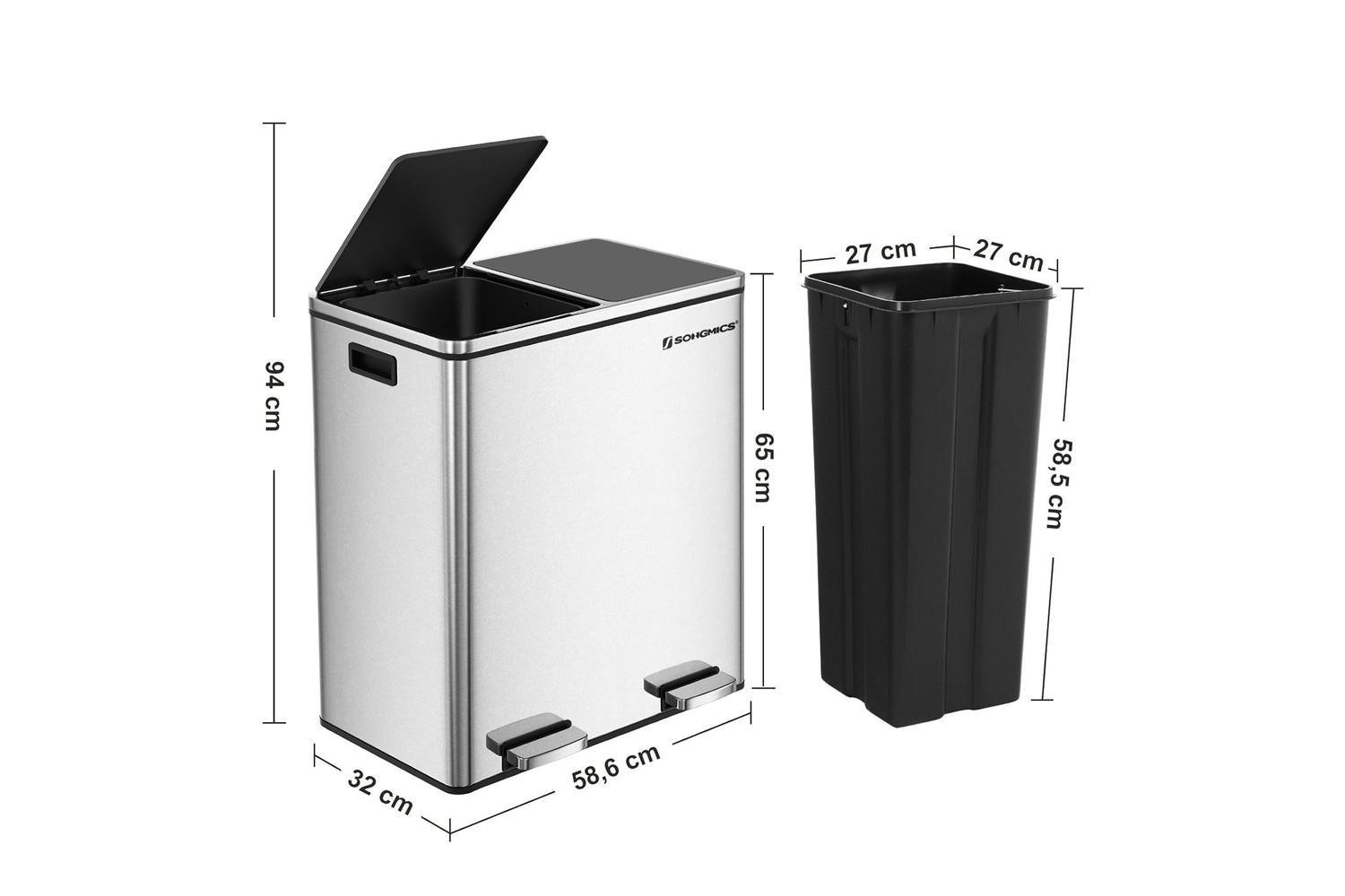 Songmics Stainless Steel 16 Gallon Trash Can | Silver-5