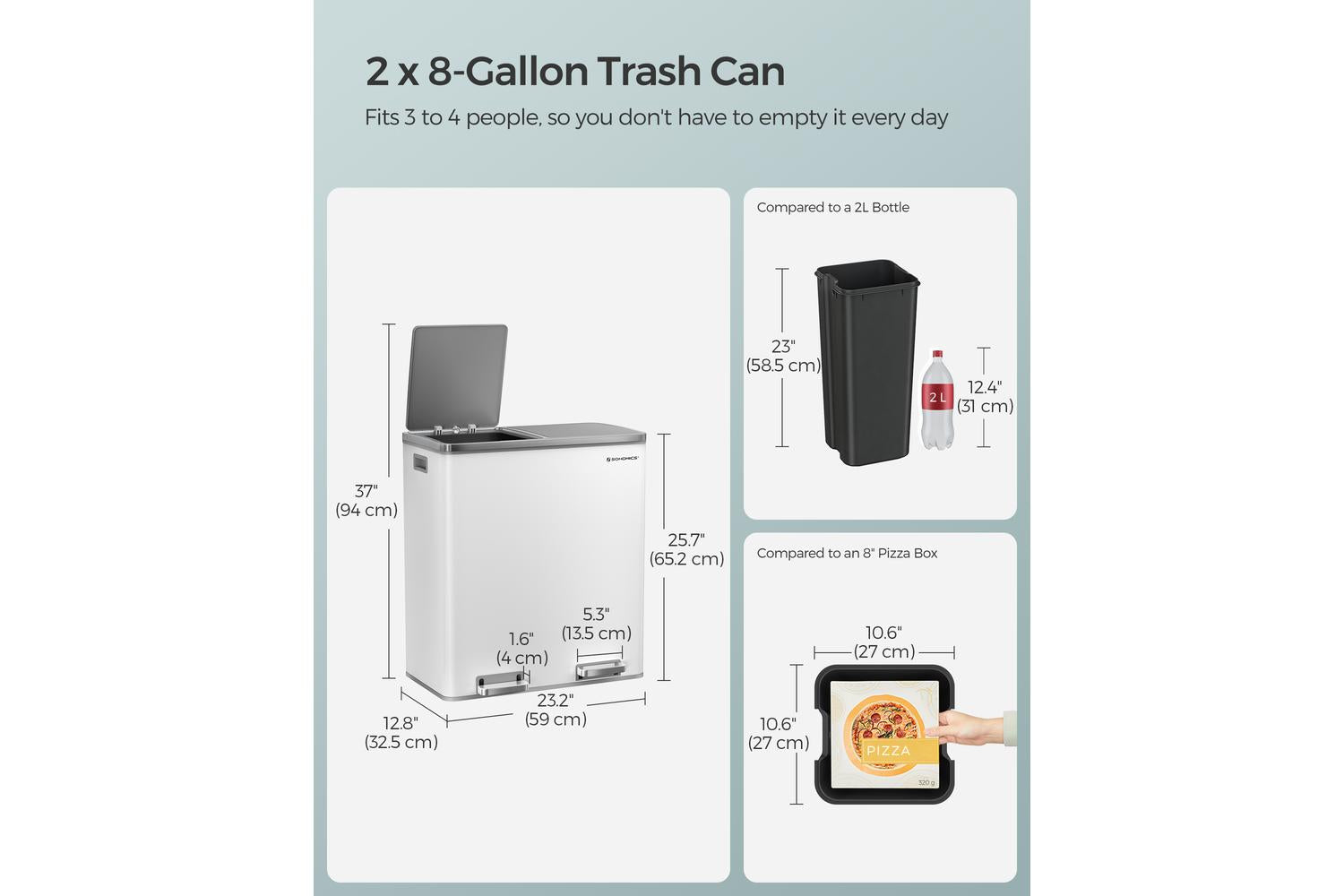 Songmics Trash Can with 2 Inner Buckets | White & Silver-4