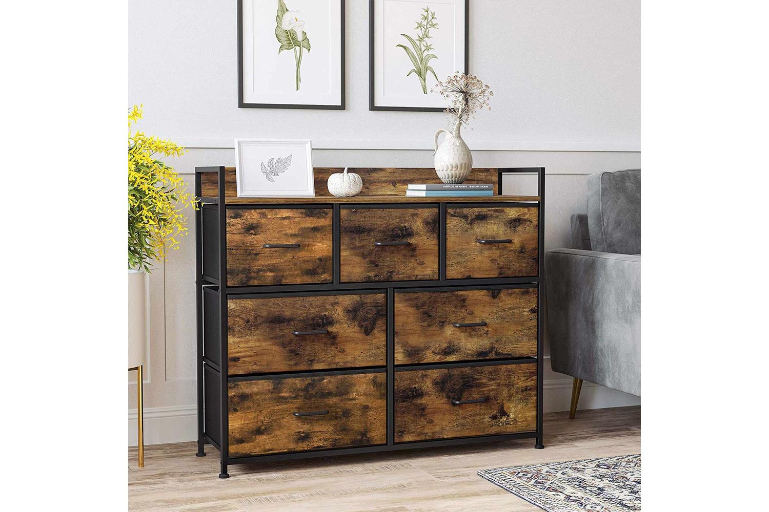 Songmics Closet Dresser with 7 Fabric Drawers | Rustic Brown & Black-4