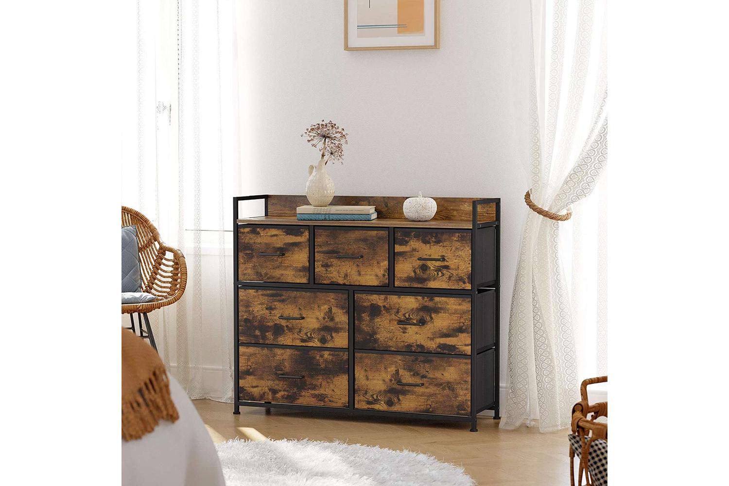 Songmics Closet Dresser with 7 Fabric Drawers | Rustic Brown & Black-5