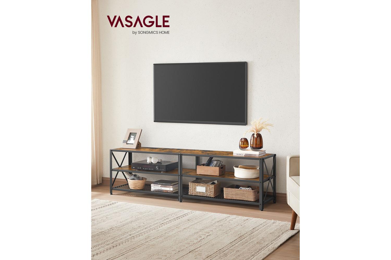 Vasagle Industrial Large TV Console Entertainment Center | Rustic Brown & Black-3
