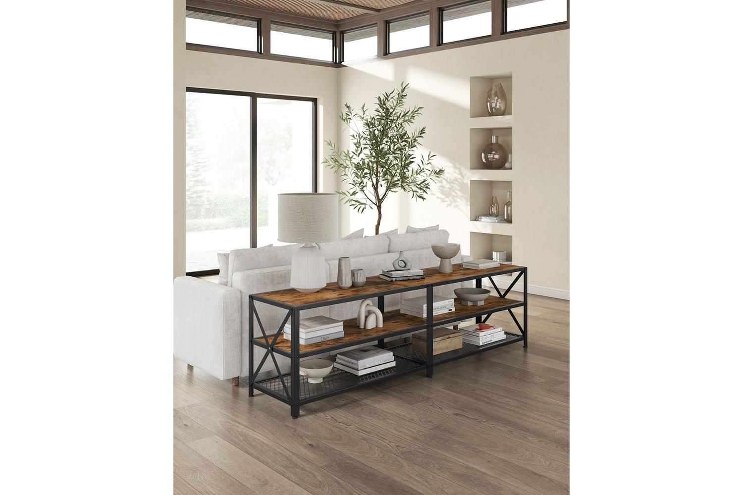 Vasagle Industrial Large TV Console Entertainment Center | Rustic Brown & Black-4