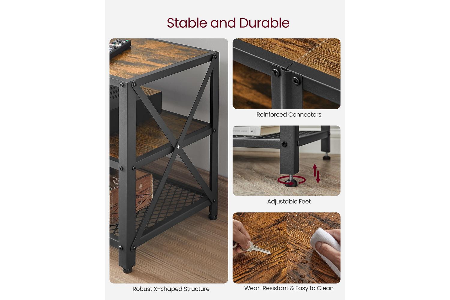 Vasagle Industrial Large TV Console Entertainment Center | Rustic Brown & Black-6
