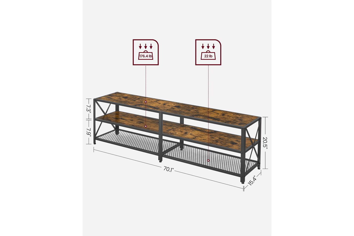 Vasagle Industrial Large TV Console Entertainment Center | Rustic Brown & Black-7
