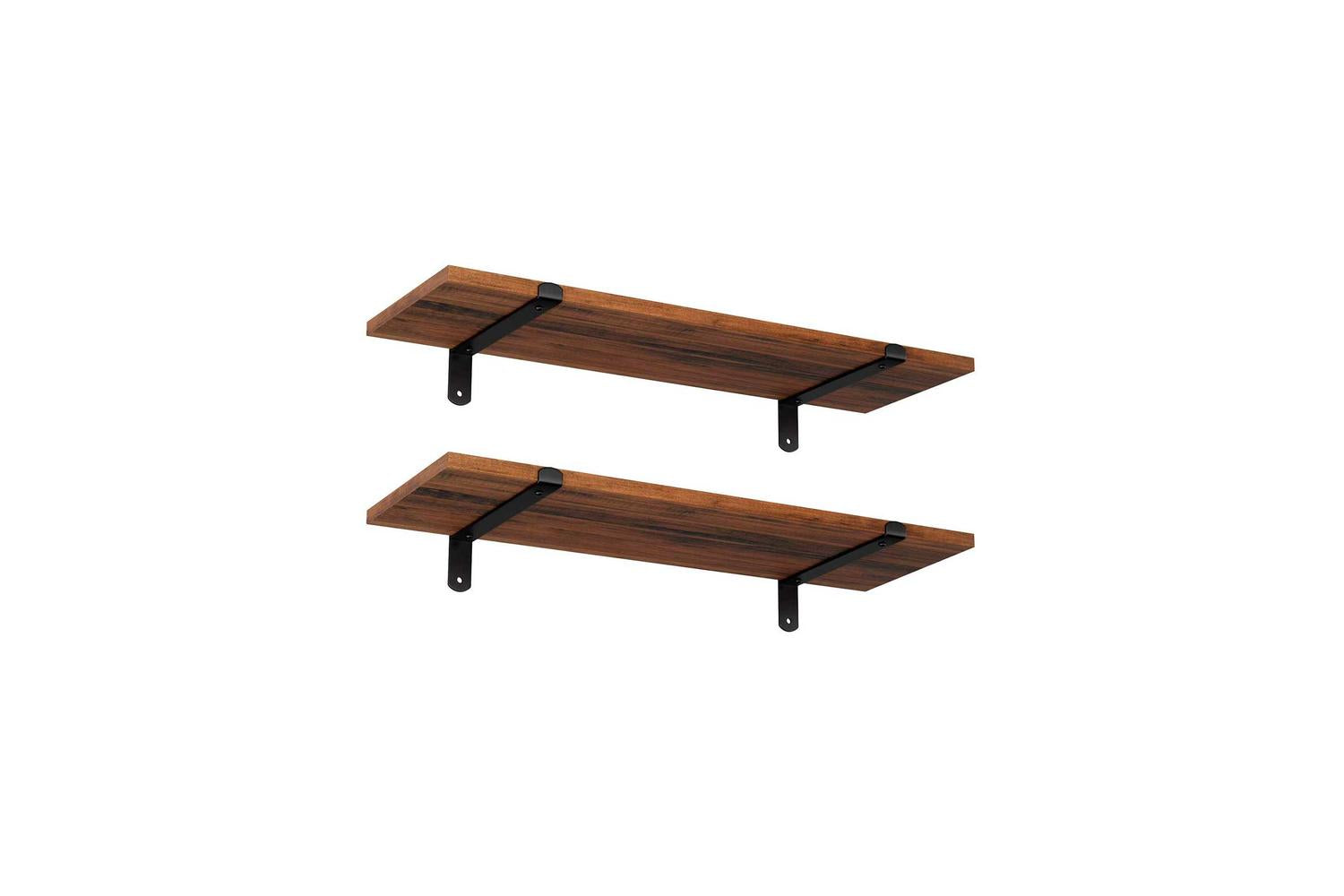 Songmics Wall Mounted Floating Shelves | Brown Board, Black Frame-2