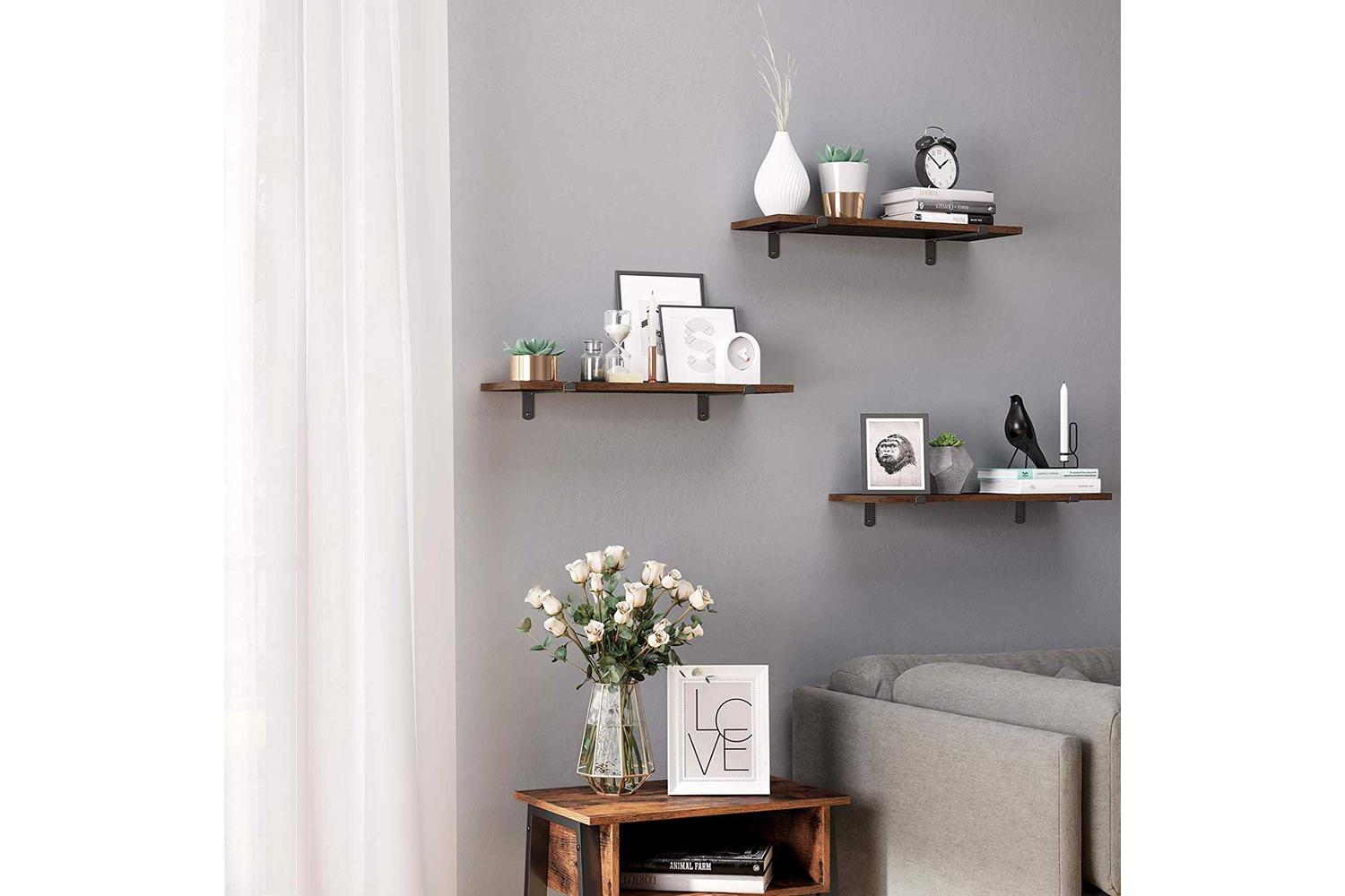 Songmics Wall Mounted Floating Shelves | Brown Board, Black Frame-4