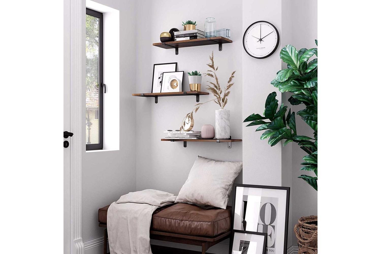 Songmics Wall Mounted Floating Shelves | Brown Board, Black Frame-5