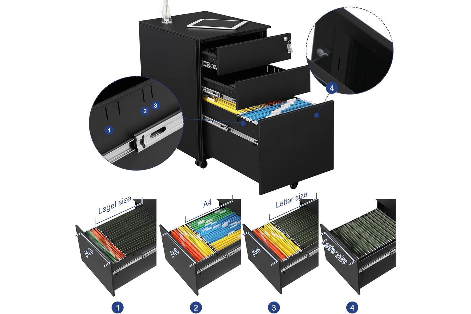 Songmics Steel File Cabinet | Black-5