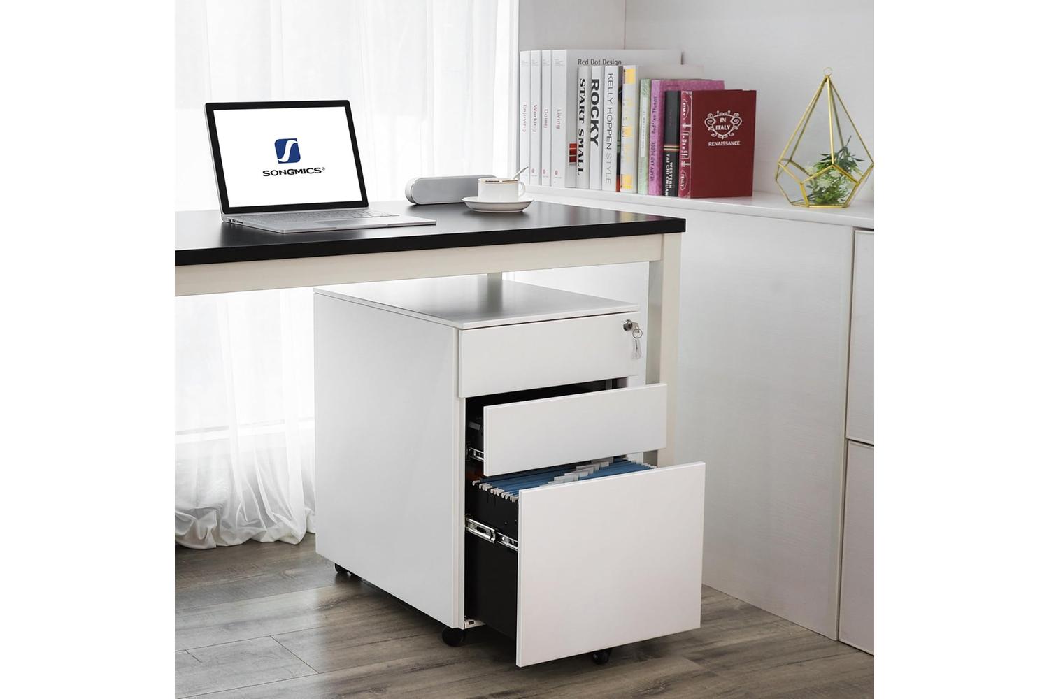Songmics Steel Mobile File Cabinet with Lock | White-2