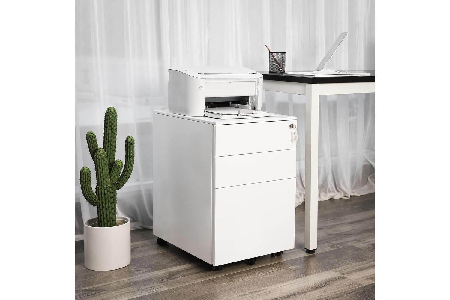 Songmics Steel Mobile File Cabinet with Lock | White-3