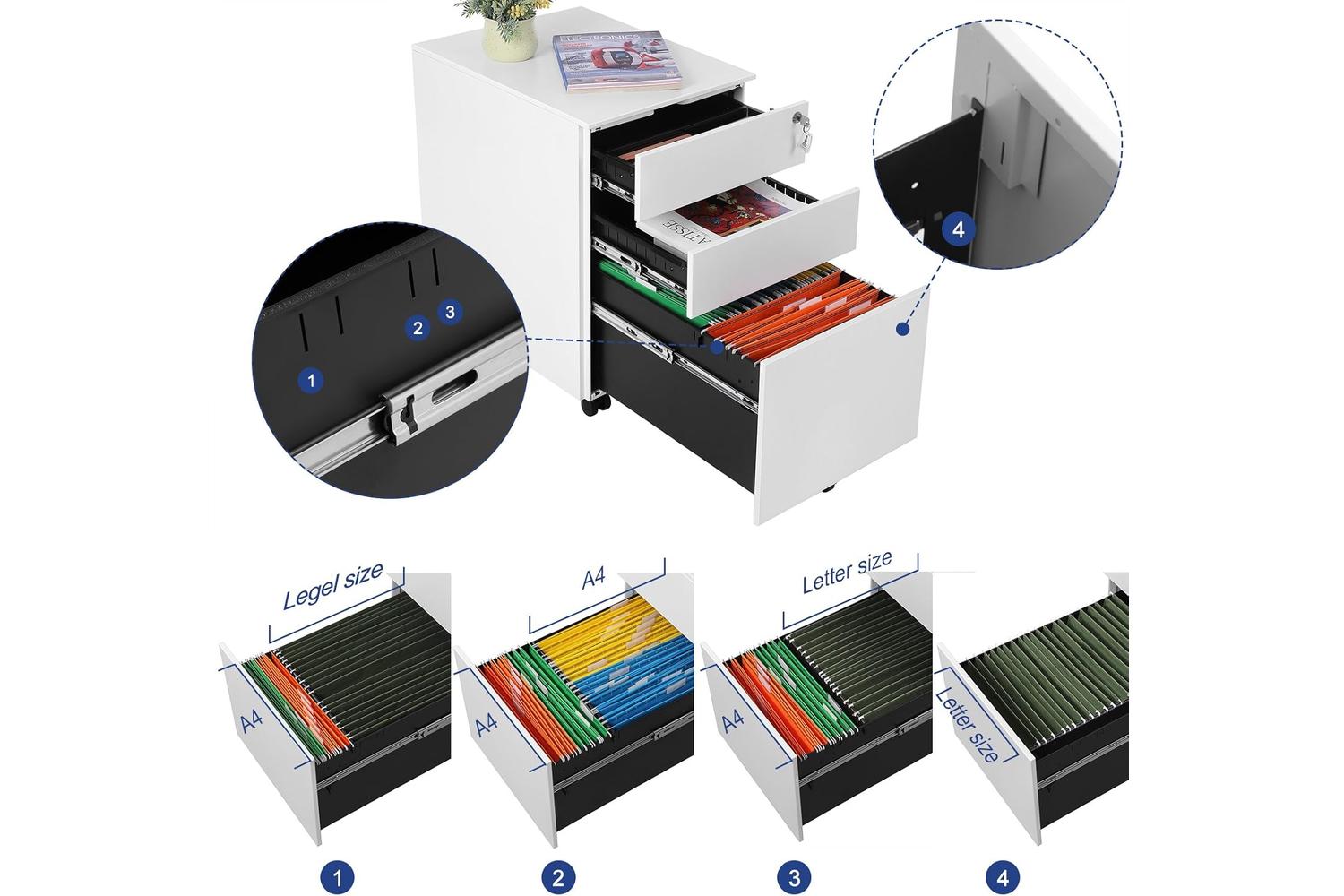 Songmics Steel Mobile File Cabinet with Lock | White-5