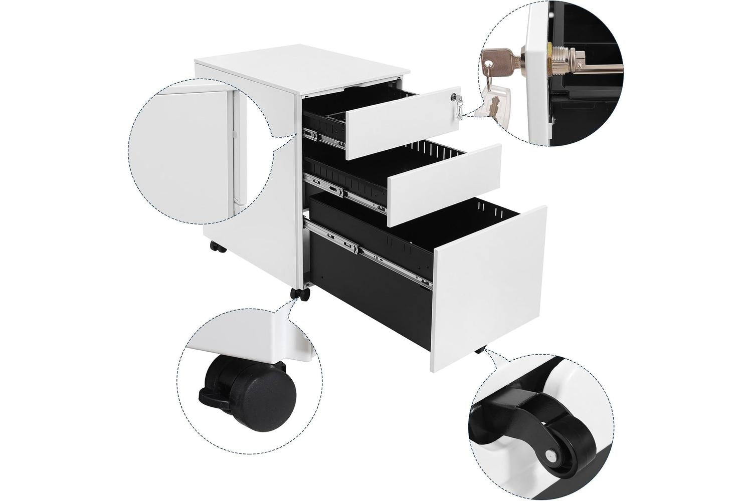 Songmics Steel Mobile File Cabinet with Lock | White-6