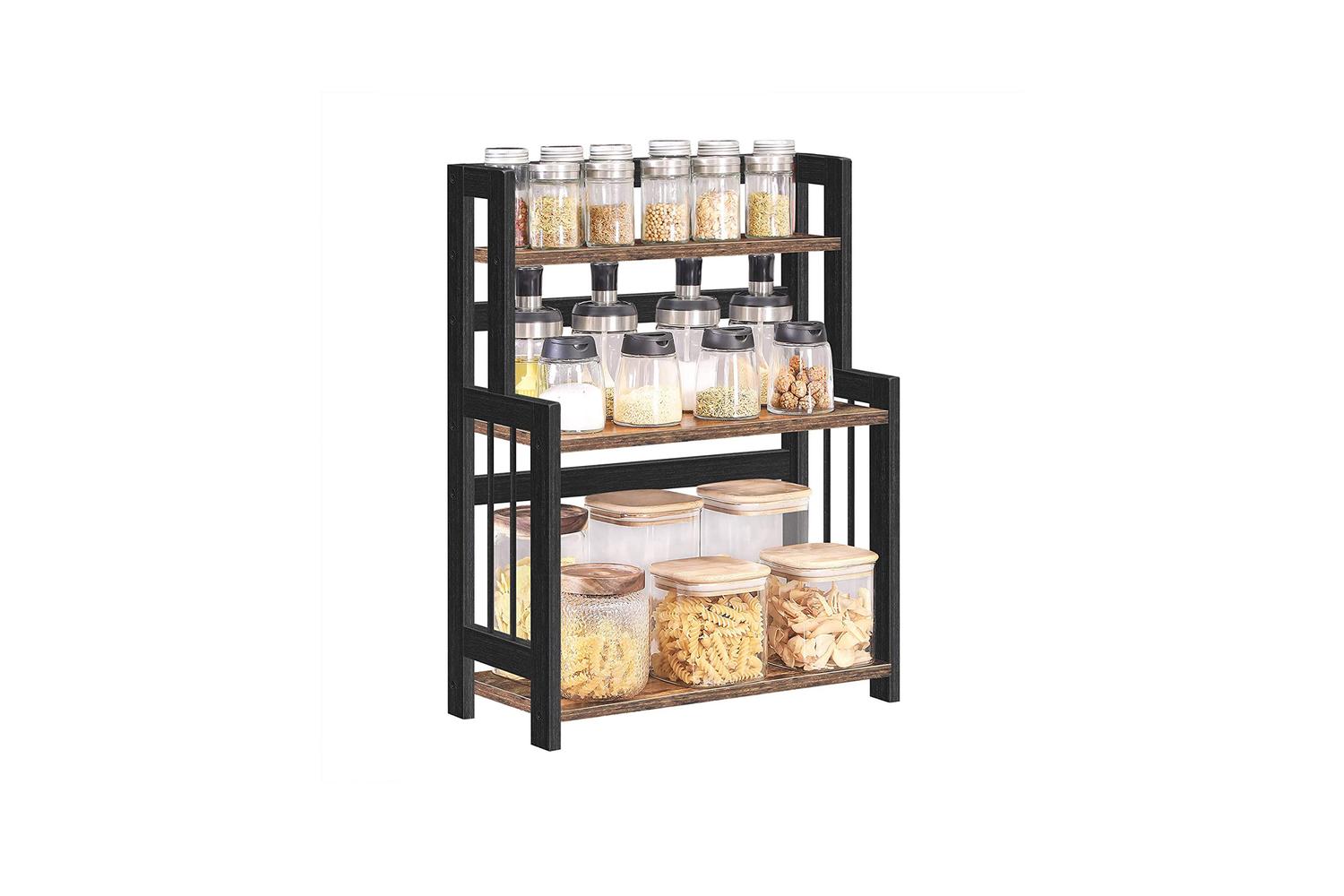 Songmics 3-Tier Spice Rack with Bamboo Frame | Rustic Brown & Black-3