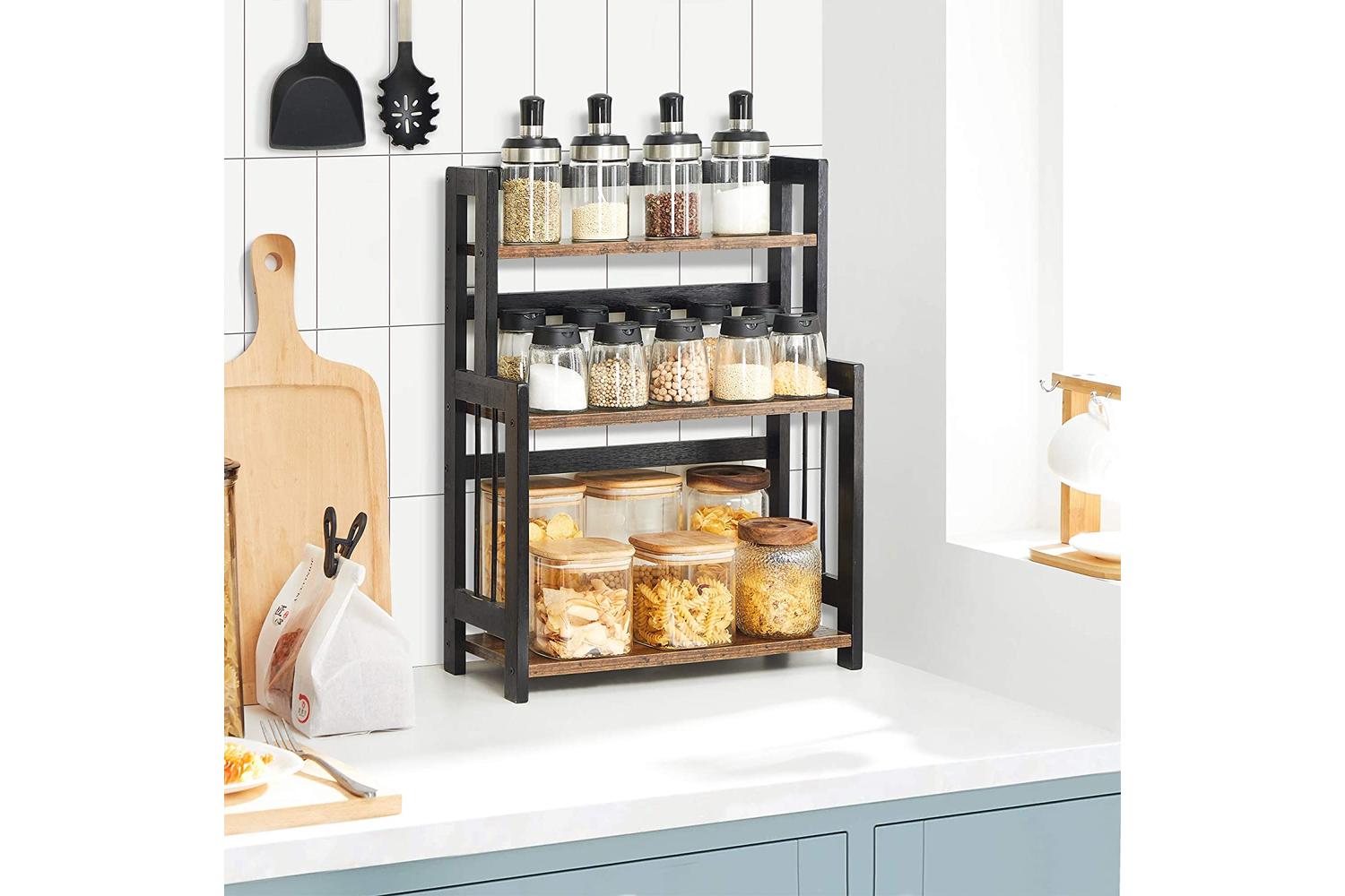 Songmics 3-Tier Spice Rack with Bamboo Frame | Rustic Brown & Black-4