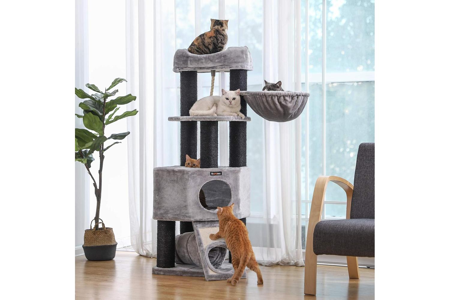 Feandrea Cat Tree | Light Grey & Black Sisal-2