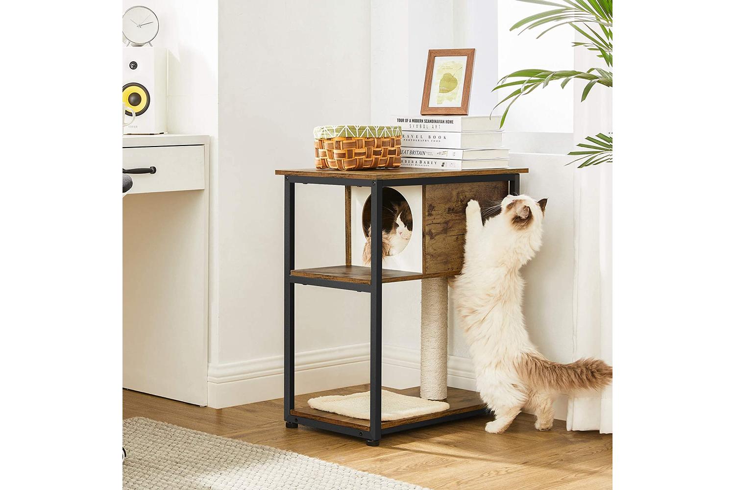 Feandrea Cat Tree and End Table | Rustic Brown-3
