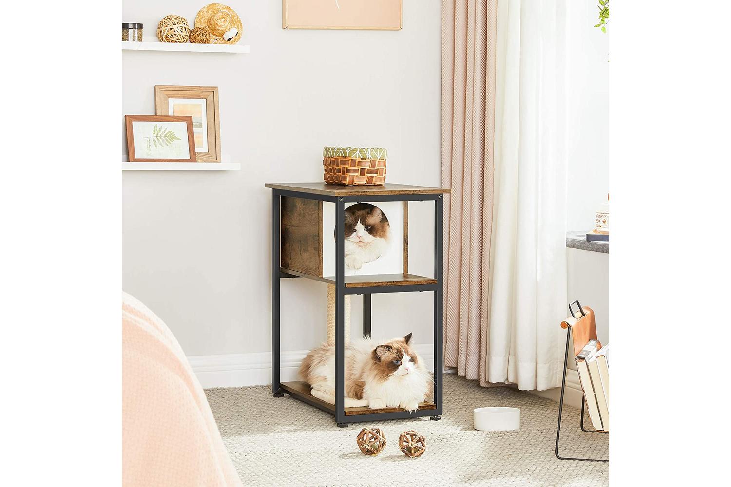Feandrea Cat Tree and End Table | Rustic Brown-4