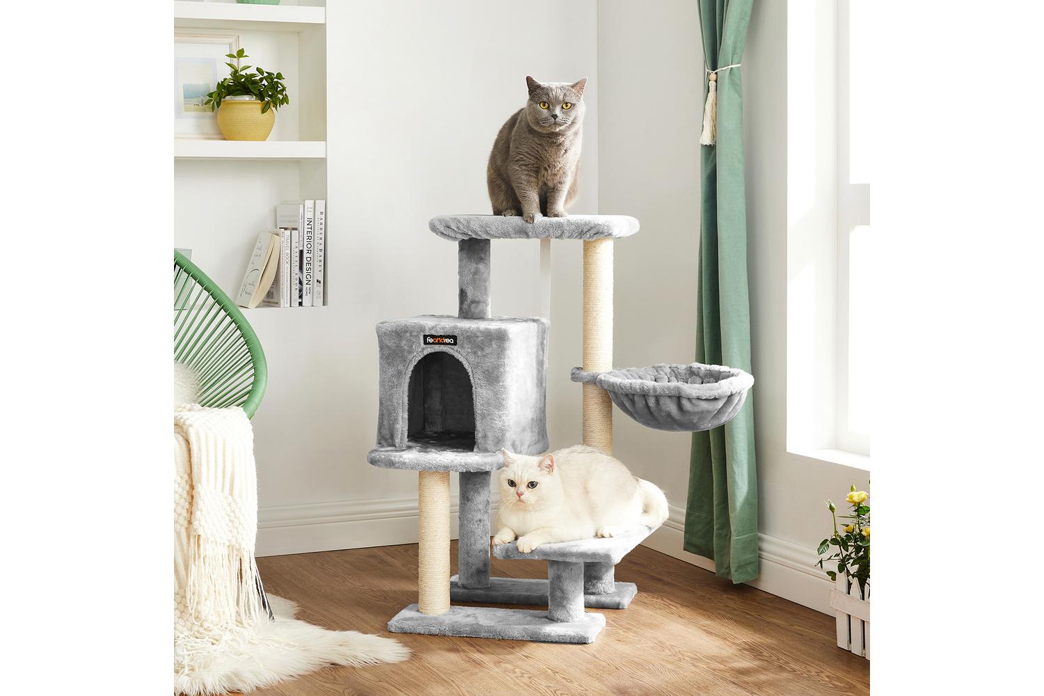 Feandrea Small Cat Tower with Hammock | Light Grey-4