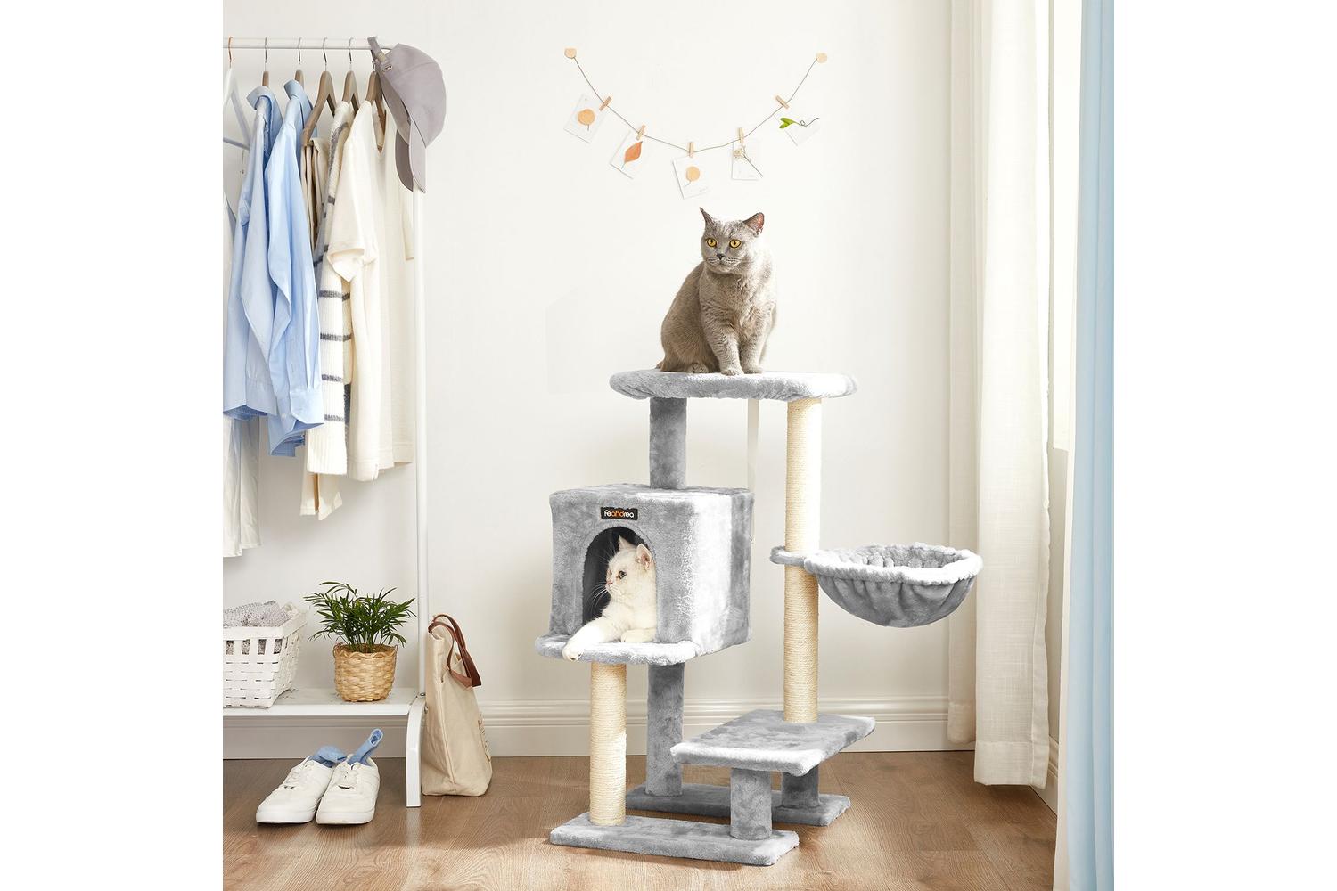 Feandrea Small Cat Tower with Hammock | Light Grey-6