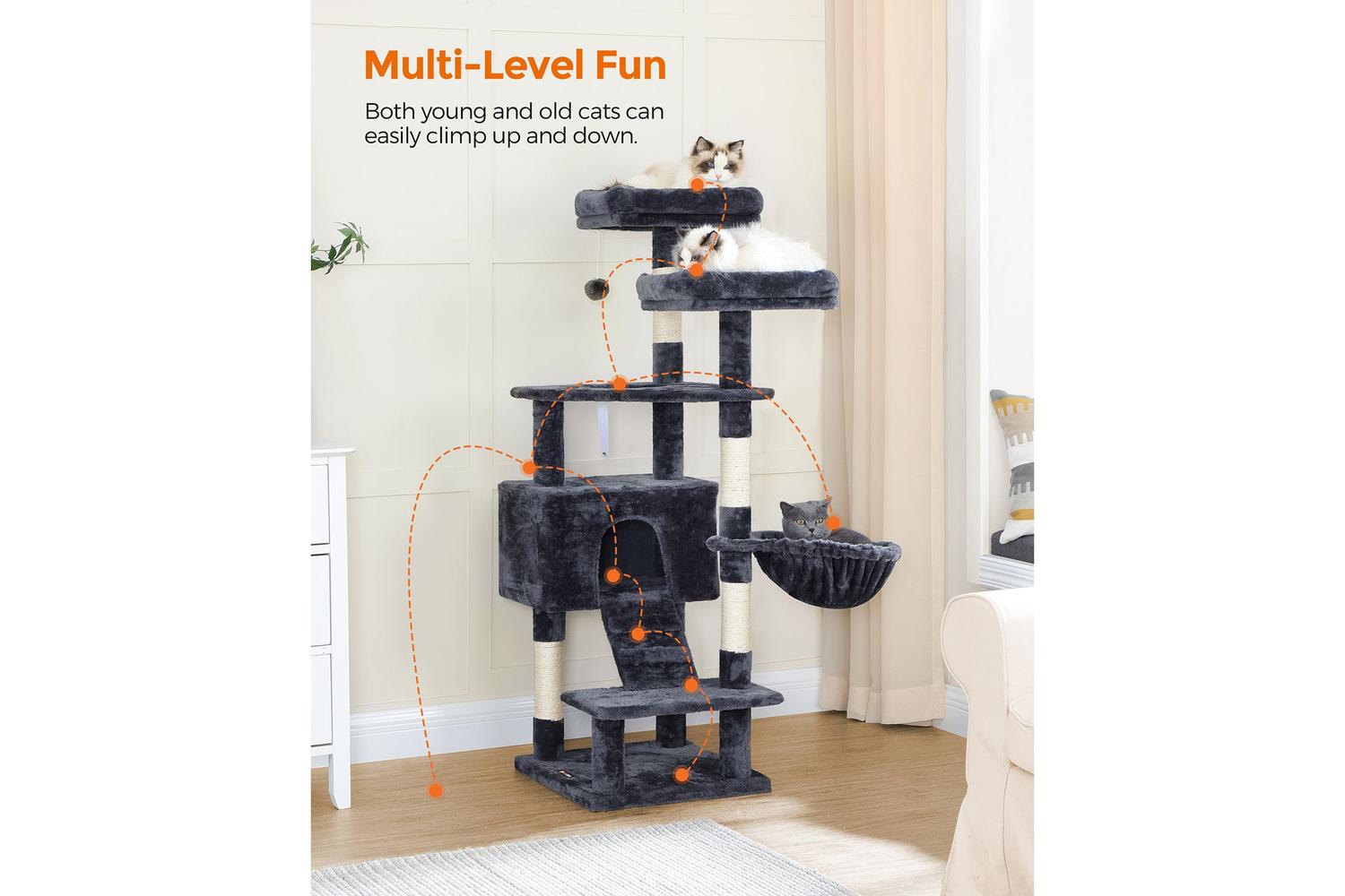 Feandrea UPCT160G01 55.9" Large Cat Tower with Bed | Smoky Grey-4