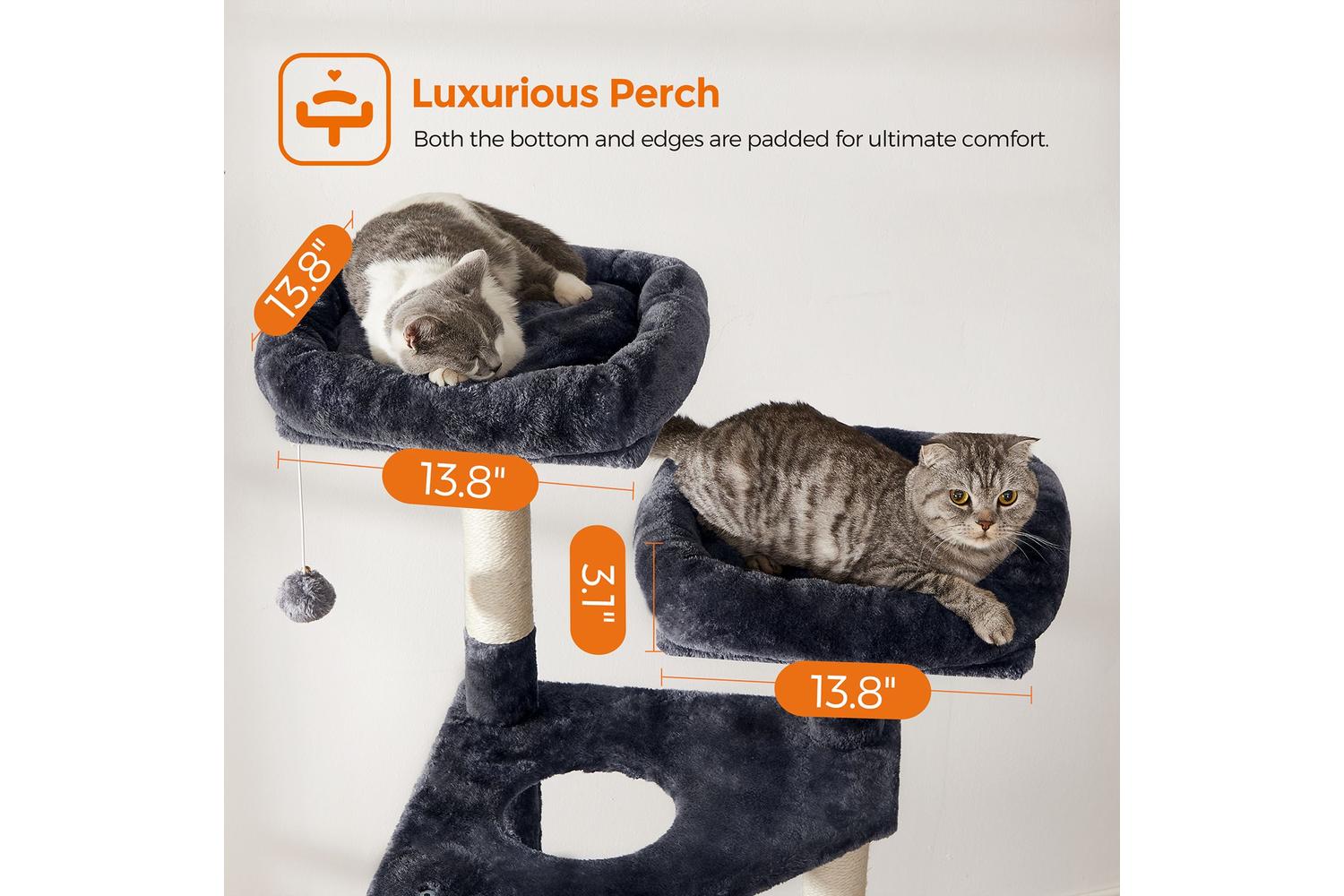 Feandrea UPCT160G01 55.9" Large Cat Tower with Bed | Smoky Grey-5