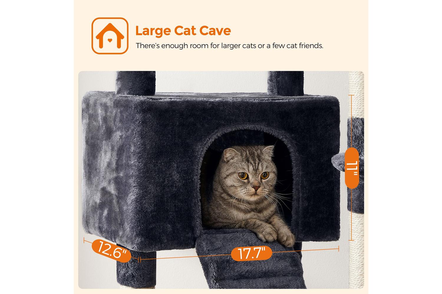 Feandrea UPCT160G01 55.9" Large Cat Tower with Bed | Smoky Grey-6