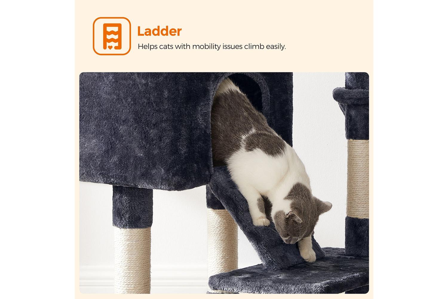 Feandrea UPCT160G01 55.9" Large Cat Tower with Bed | Smoky Grey-7