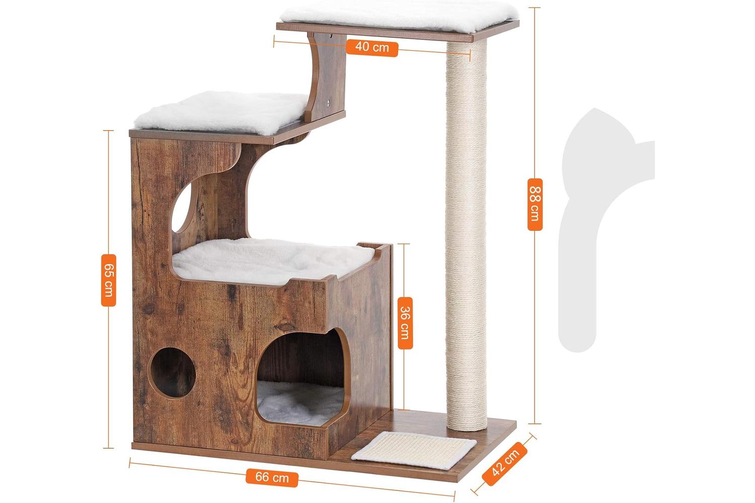 Feandrea 3 Beds Cat Tree | Rustic Brown & White-3