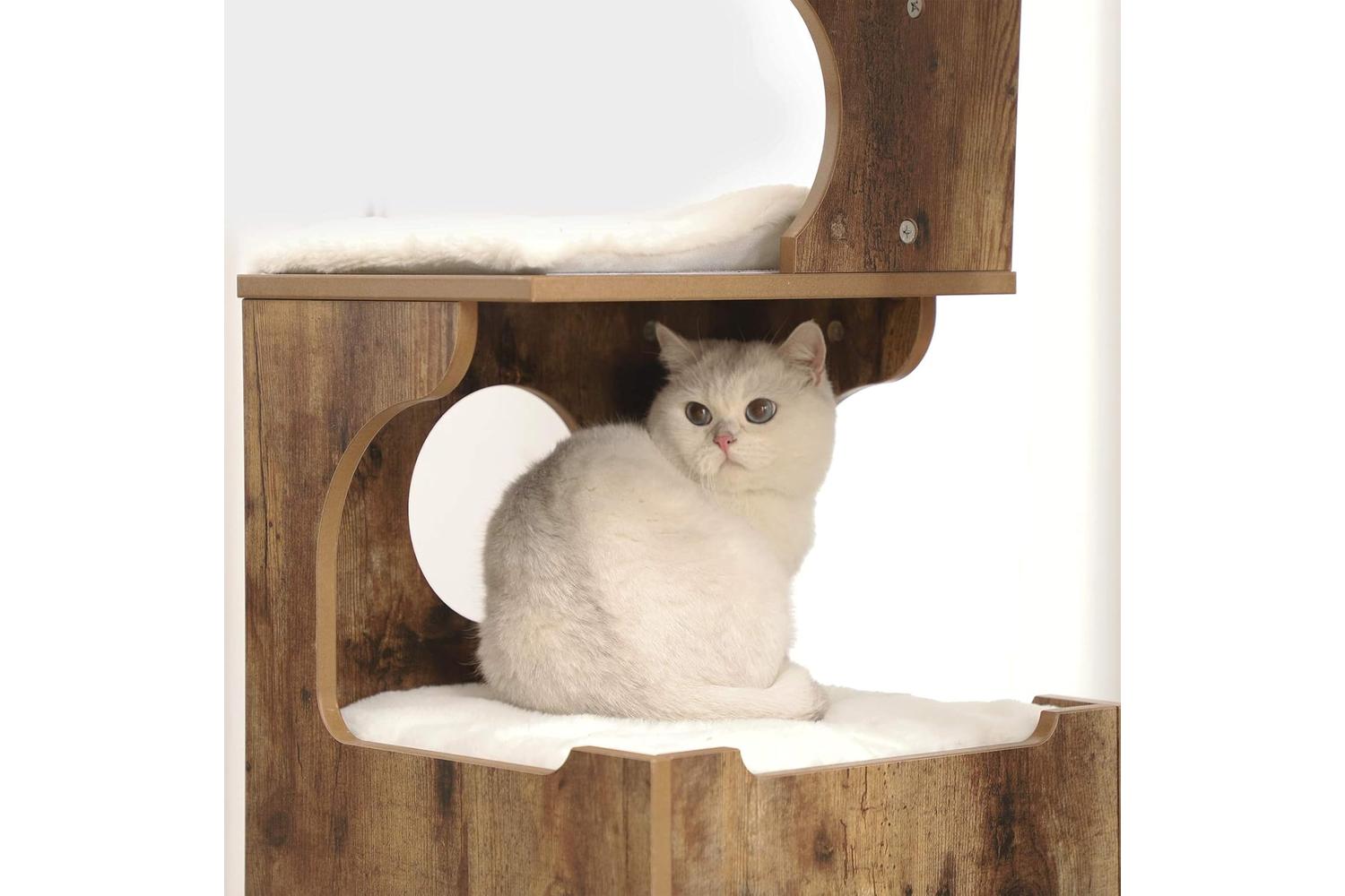 Feandrea 3 Beds Cat Tree | Rustic Brown & White-6
