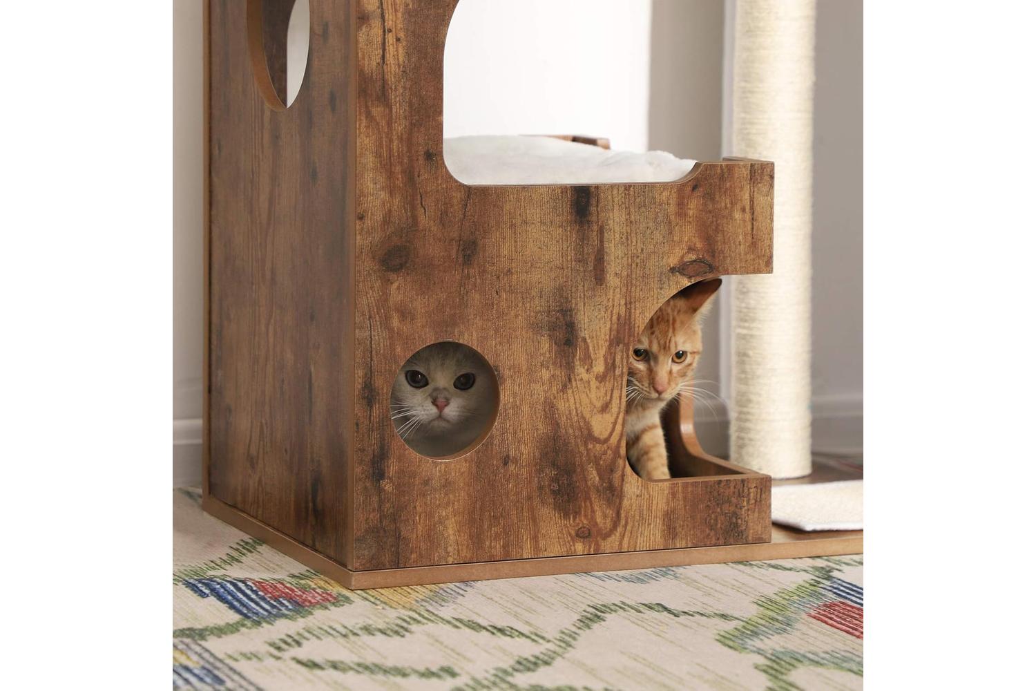 Feandrea 3 Beds Cat Tree | Rustic Brown & White-7