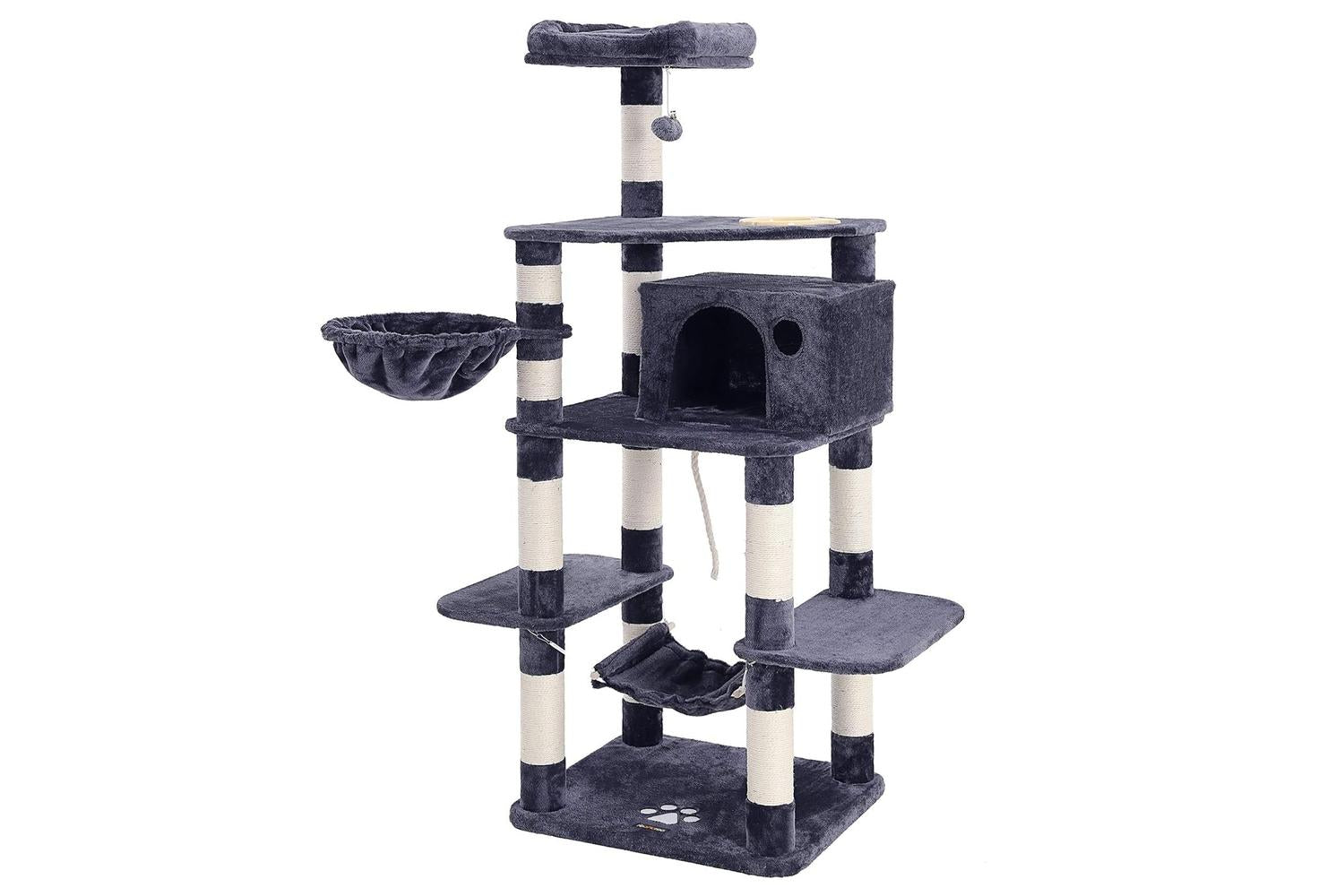 Feandrea Cat Tree with Feeder | Light Gray & Smoke Gray
