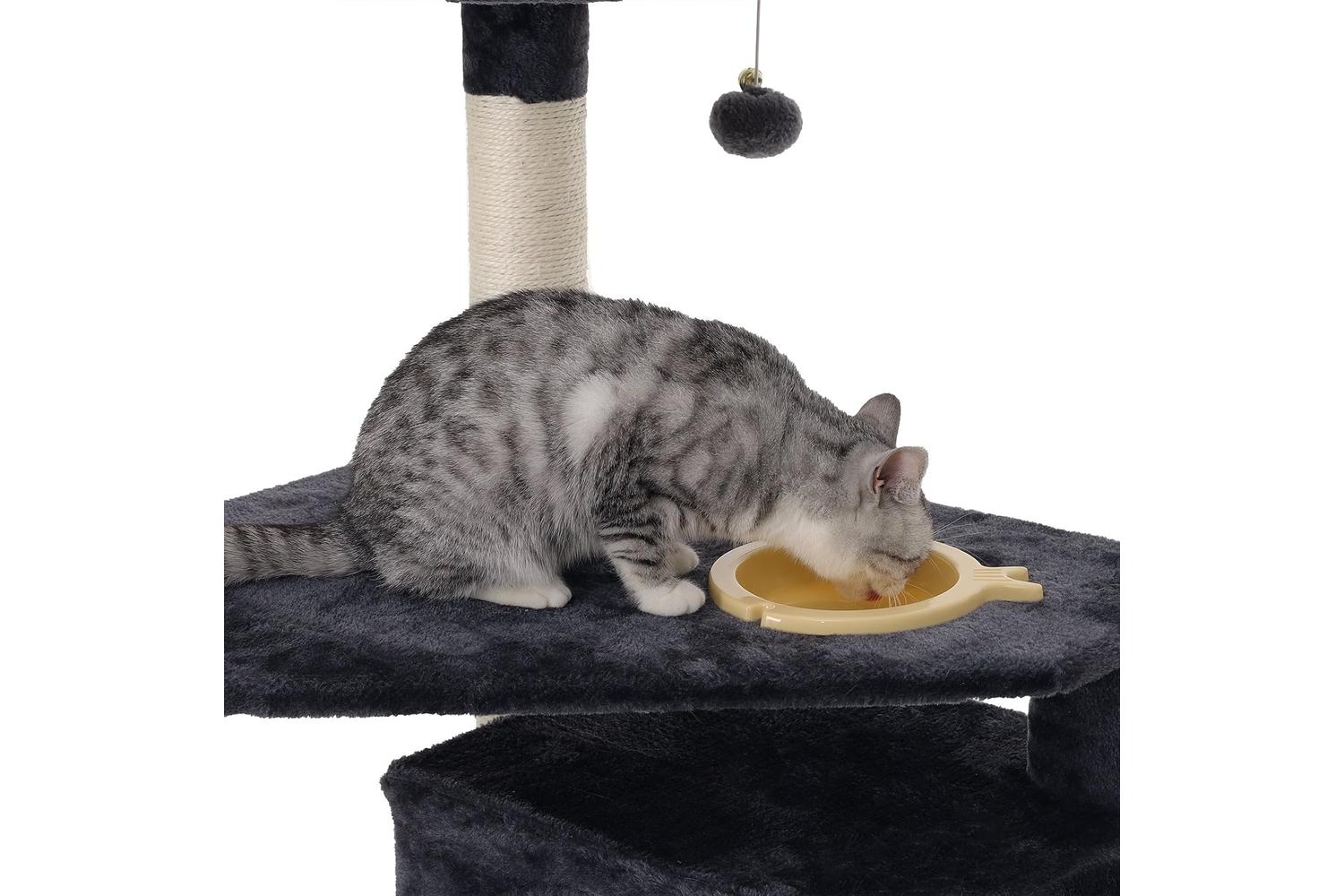 Feandrea Cat Tree with Feeder | Light Gray & Smoke Gray-2