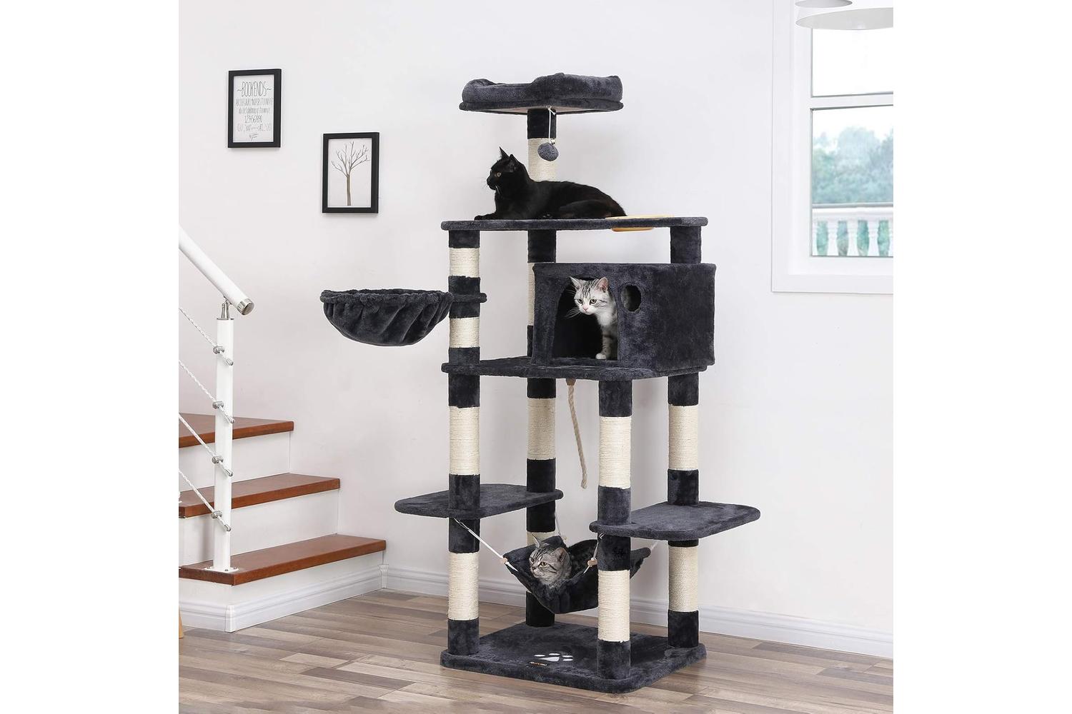 Feandrea Cat Tree with Feeder | Light Gray & Smoke Gray-3