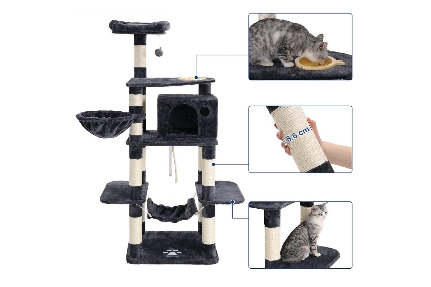 Feandrea Cat Tree with Feeder | Light Gray & Smoke Gray-5