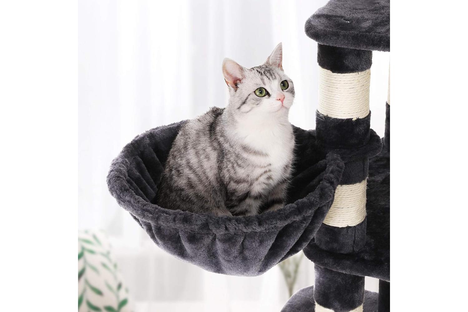 Feandrea Cat Tree with Feeder | Light Gray & Smoke Gray-6