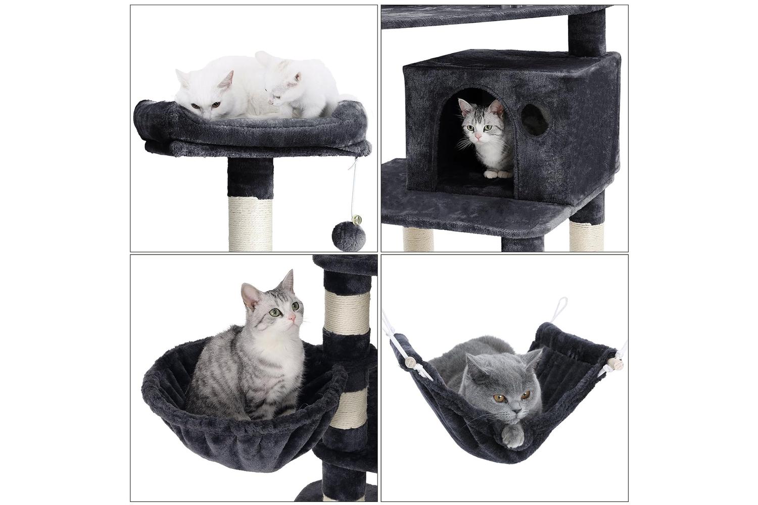 Feandrea Cat Tree with Feeder | Light Gray & Smoke Gray-7