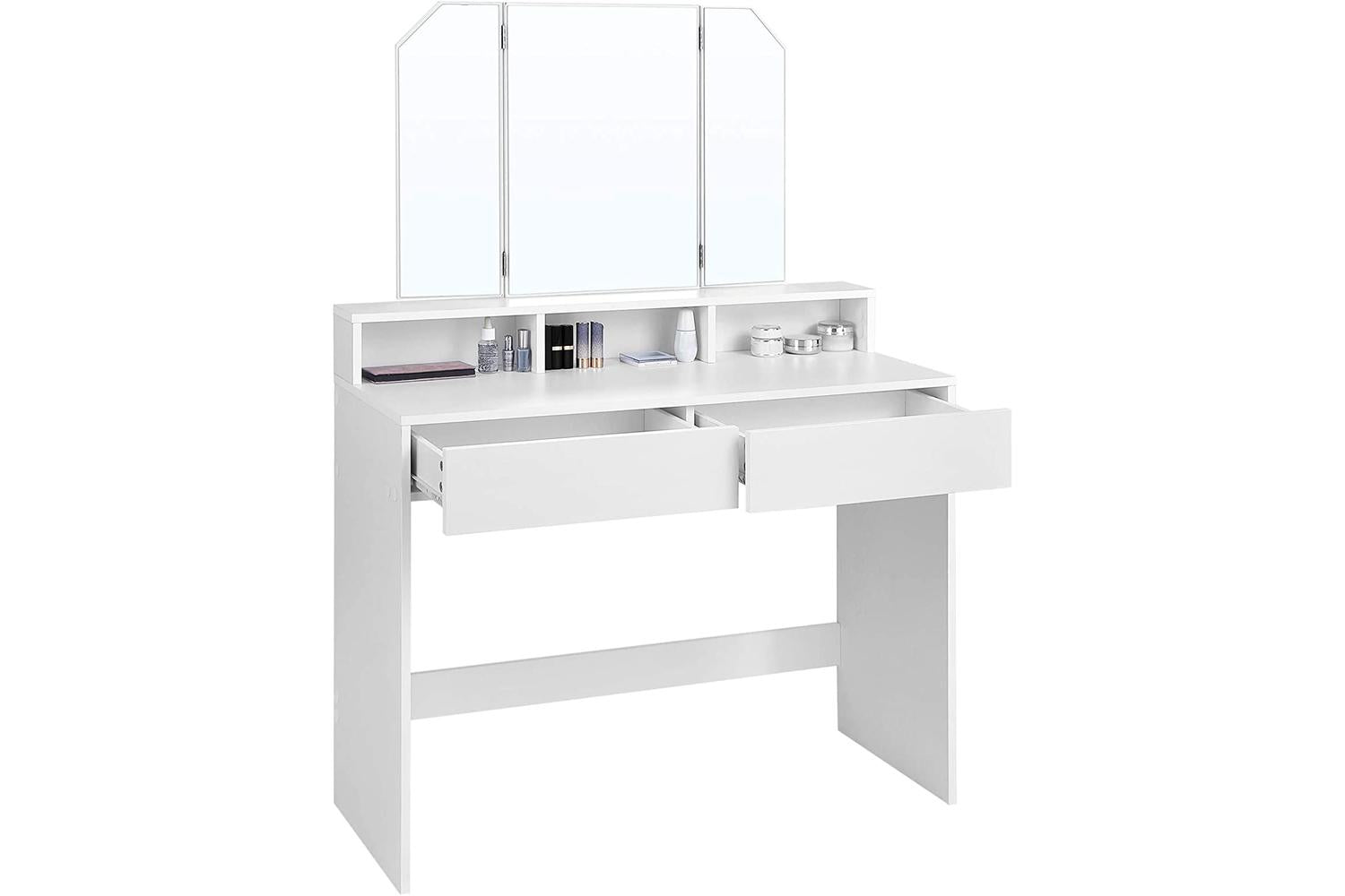 Vasagle Makeup Vanity Set with Foldable Mirror | White-2
