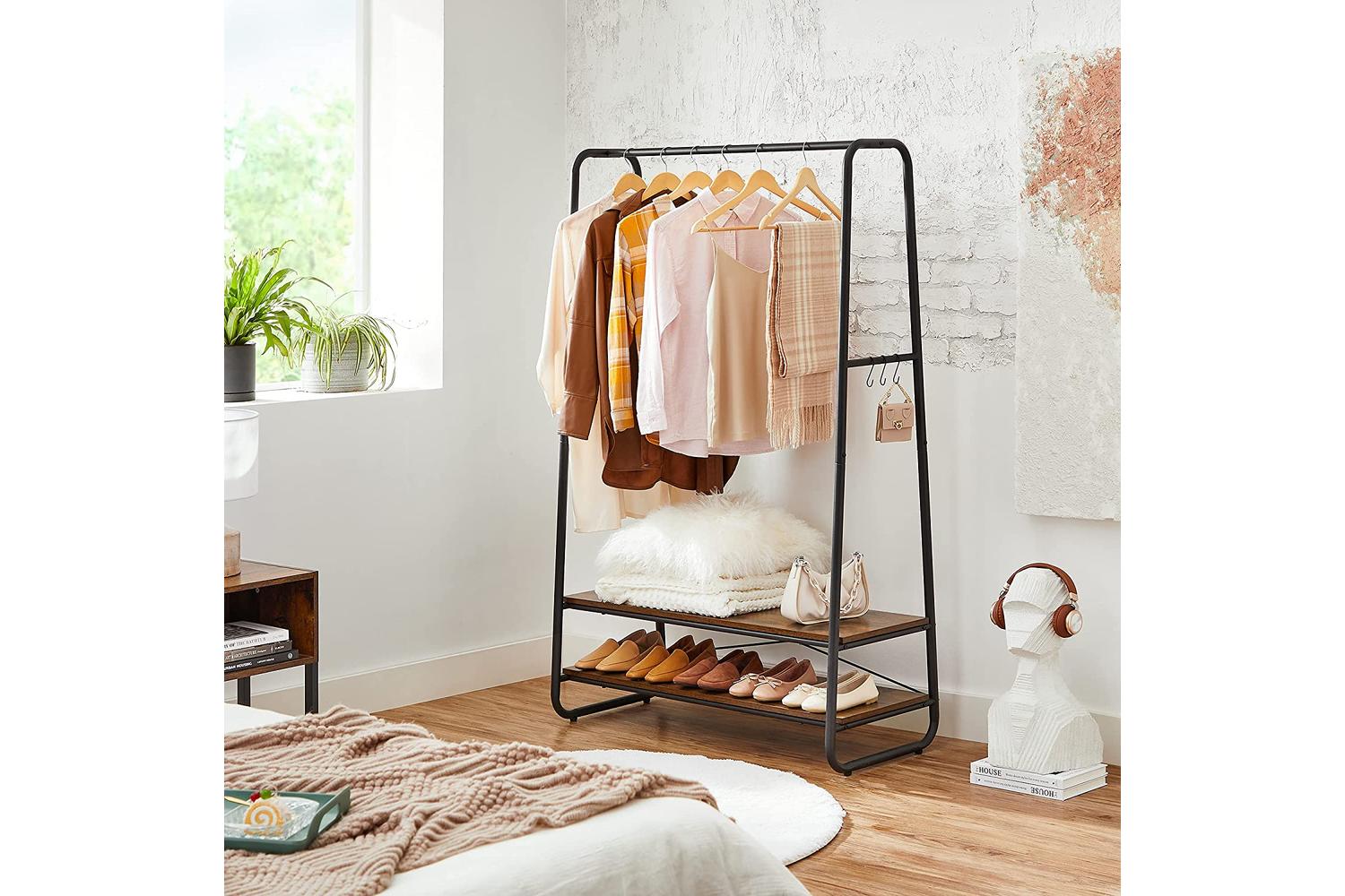 Vasagle Industrial Clothes Rack with Shelves | Rustic Brown & Black-4